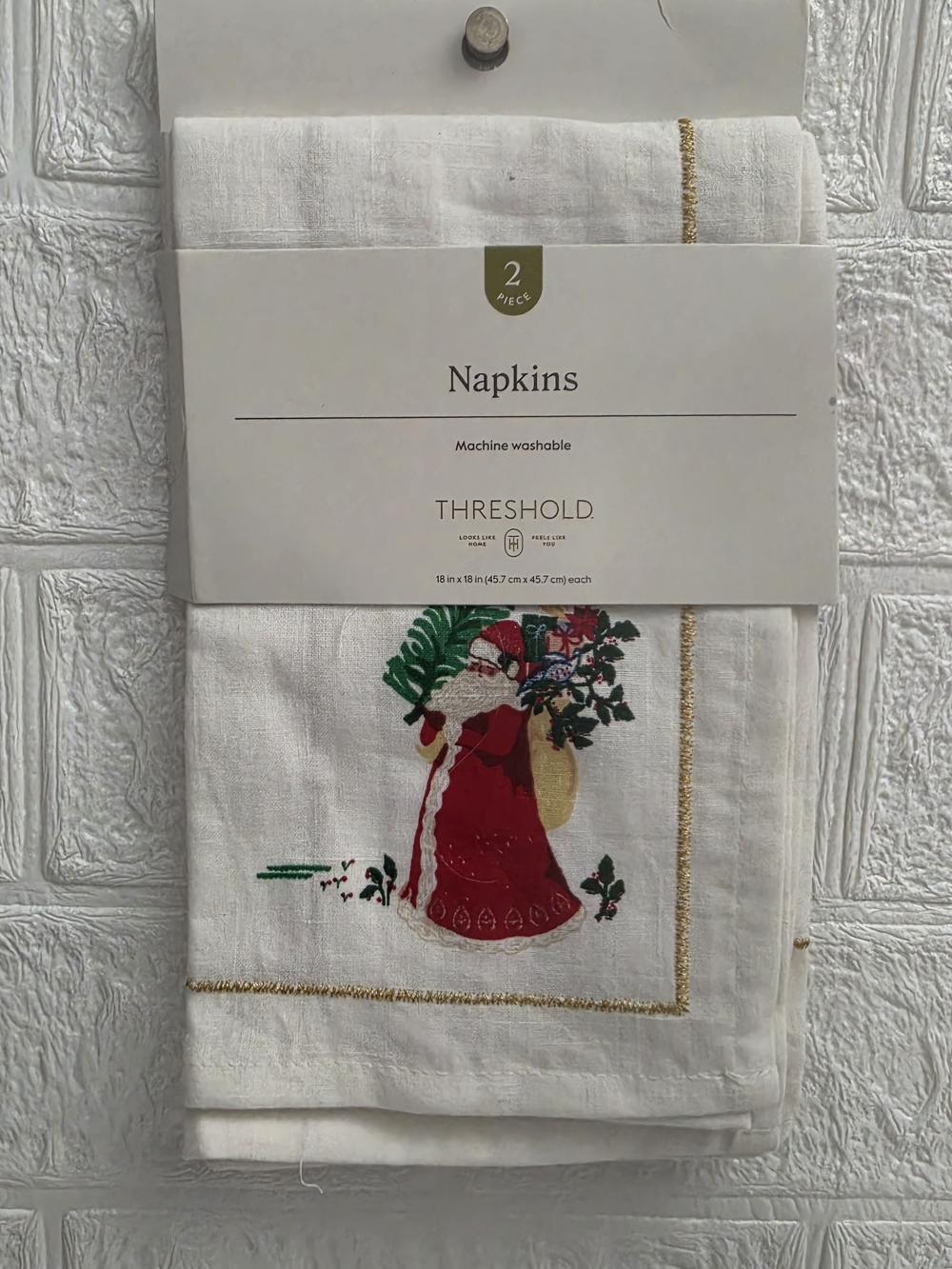 New Threshold Christmas Set of 2 Embroidered Santa Cloth Napkins